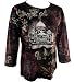 Katina Marie - Mona Lisa Casual Chatelaine 3/4 Sleeve, Rhinestone Studded, Pre-Washed, Printed Scoop Neck Cotton Top - Black