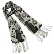100% Pashmina/Cashmere Large Color Rose Tassel Ends Long Scarf Shawl - Brown