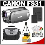 Canon FS31 Dual Flash Memory Digital Video Camcorder w/ 41x Advanced Zoom and 2.7-inch Widescreen LCD with Spare Battery & Charger + Case + Accessory Kit