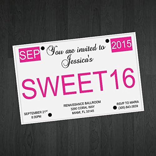 Sweet 16 Invitations - License Plate Sweet 16 Invitations - Girly Sweet 16 Invitations - Sweet Sixteen Invitations - Printable Invitations
