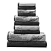 Superior 100% Cotton Marble Effect 10-Piece Towel Set, Solid and Luxurious Marble Pattern Jacquard, Super Soft, Plush and Absorbent, 2 Bath Towels, 4 Hand Towels, 4 Wash Cloths - Black