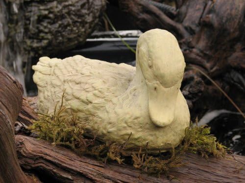 DUCK STATUE Reclining 11" GRAY CONCRETE Cast Cement Outdoor GARDEN
