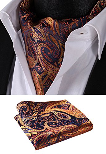 SetSense Men's Paisley Jacquard Woven Self Cravat Tie Ascot Set One Size Orange / Navy Blue