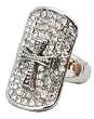 Big Bling Medieval Crusader Shield with Cross Ring - Ice Austrian Crystals Adjustable Stretch Band