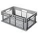 Akro-Mils 37208 16-Inch by 12-Inch by 8-Inch Straight Wall Container Tote with Mesh Sides and Mesh Base, Case of 12, Grey