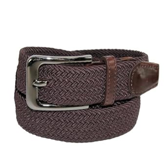 CTM® Mens Elastic Silver Buckle Braided Stretch Belt, Small, Brown at Amazon Men’s Clothing ...