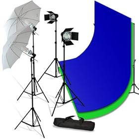 Loadstone Studio Photograpgy Studio Complete Set, 1000W Continuous Photo Studio Umbrella Light, Blue & Green Chromakey Muslin Backdrop Studio Background Support