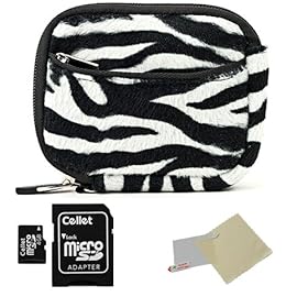 BLACK WHITE Zebra Animal Design Water Resistant Protective and Durable Carrying Sleeve Case For Sony Alpha Series NEX-5 / NEX-C3 Point And Shoot Digital Camera + Includes a 4GB Micro SD Card with SD Adaptor + Includes a Universal Anti-Glare Screen Protector Guard