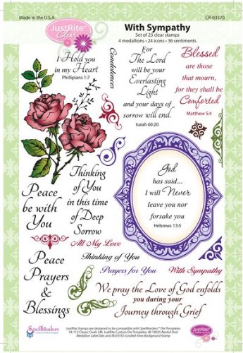 Justrite 23-Piece Papercraft Clear Stamp Set, 6 by 8-Inch, with Sympathy