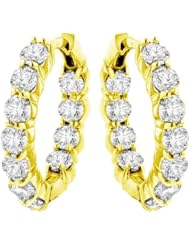 5.00 CT TW Large Diamond Inside/Outside Hoop Earrings in 14k Yellow Gold