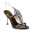 4 Inch Women's Sexy Strappy Sandals With Rhinestones Wrap Around T-Strap Black Bronze Gold