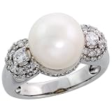 14k White Gold Pearl Ring, w/ 0.84 Carat Brilliant Cut Diamonds  10.5mm White Pearl, 7/16" (11mm) wide, size 6