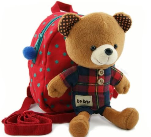 ZETE Children Toddler Kids Baby Cartoon Bear Backpack School Bag with Safety Harness (Red)