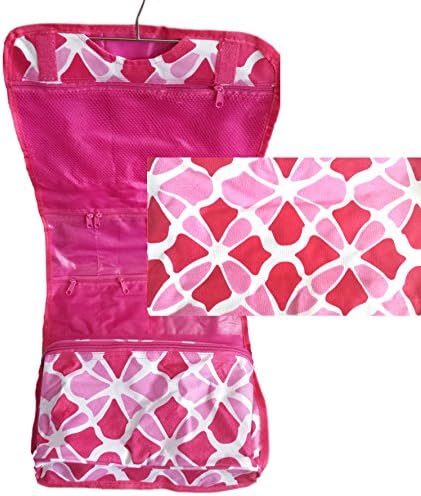 Cosmetic Makeup Hanging Travel SuitCase Roll Organizer Red Pink Flower Floral