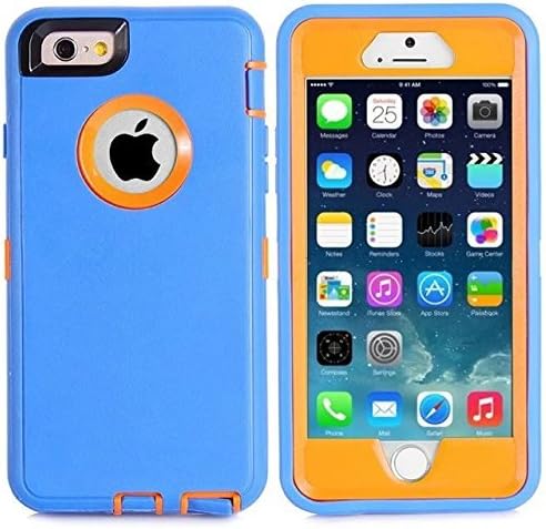 For Iphone 6 Case,Fivers(TM) Heavy Duty 3 in 1 Case Shakeproof Built-in Screen Protector with Pure Colour Hollow Out Logo Desig Phone Cases for Iphone 6 4.7 Inch (Blue Orange)