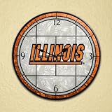 ILLINOIS FIGHTING ILLINI 12 Stunning Hand Painted Team Logo & Colors ART-GLASS CLOCK