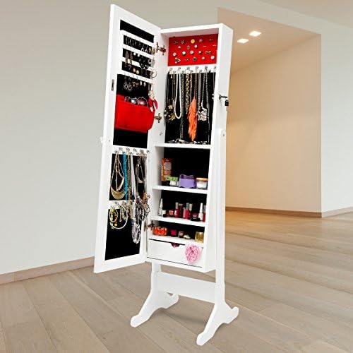 Bysolvo Jewelry Armoire with Mirror, White