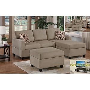 Manhattan Reversible Sectional Sofa (Pebble) with Ottoman and TV Entertainment Center