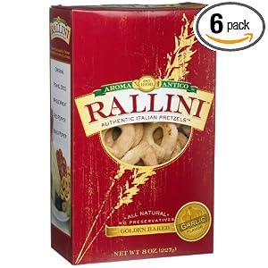 Aroma Antico Rallini California Garlic Flavor, Italian Pretzels, 8-Ounces Boxes (Pack of...