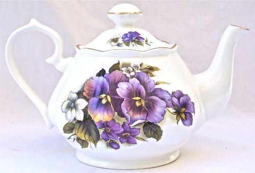 Best Cheap Fine English Bone China Teapot - Pansy Chintz - Made in England