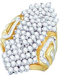 3.00 Carat (ctw) 10K Yellow Gold Round & Baguette Cut White Diamond Ladies Cluster Right Hand Ring 3 CT