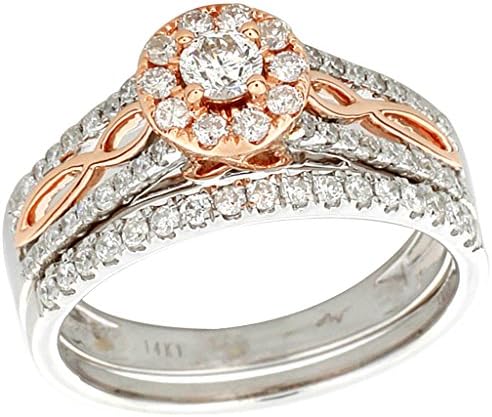 14K Rose and White Gold Bridal Set 0.75ctw Two Tone 2 Piece Set