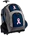 Pink Ribbon Rolling Backpack Deluxe Navy Breast Cancer Awareness – Backpacks Bags with Wheels or School Trolley Carry-On Bags – Unique Gifts
