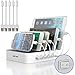 Multi Device Charging Station MSTJRY USB Charging Dock with Switch Cell Phone 5 Port Charging Station for Android Tablets (White, 5 Cables Included)