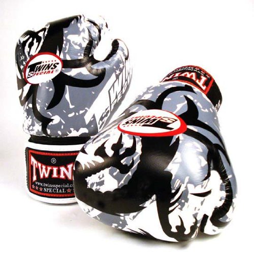 TWINS SPECIAL WHITE TRIBAL DRAGON BOXING GLOVES PREMIUM LEATHER W