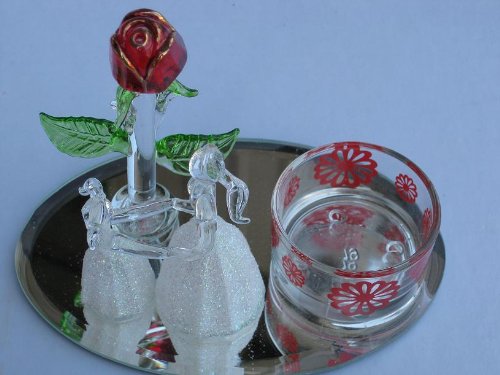 24kt Gold Plated Spun Glass Figurine/Candle Holder Rose Mother Daughter