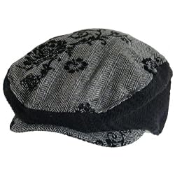 New Herringbone Velvet Print Ivy Driving Golf Cap Hat * Black * Small / Medium