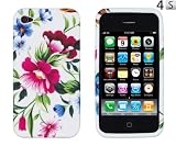 Pink & Blue Flowers Flexible TPU Gel Case for Apple iPhone 4, 4S (AT&T, Verizon, Sprint)