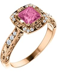 18K Rose Gold 5.00x5.00mm Princess Cut Chatham Created Pink Sapphire and Diamond Ring -- LIFETIME WARRANTY