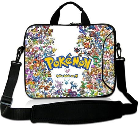 HUADO New Style bit pokemons Laptop Shoulder bag Portable Laptop Carrying Bag Twin Sides Patterns Waterproof Canvas Fabric Case for 15 15.6 Inch Laptop