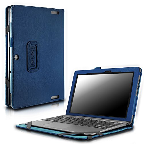 ASUS Transformer Book T100HA Case, Infiland Premium PU Leather Keyboard Portfolio Stand Cover Case For ASUS Transformer Book T100HA 10.1" Laptop (2015 New Released Only)- Navy