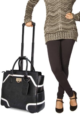 Black & White Leather Like Rolling iPad Tablet or Laptop Tote Briefcase Bag