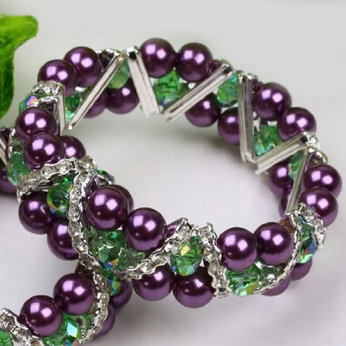 BRACELET GIFT BANGLE, Purple Round Green Crystal Faceted Bead Bracelet - Bangle - from Hibiscus Express