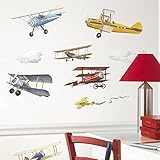 RoomMates RMK1197SCS Vintage Planes Peel & Stick Wall Decals, 22 Count