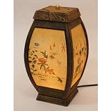 Mulberry Rice Paper Handmade Grass and Insect Painting Design Art Shade Orange Lantern Brown Asian Oriental Decorative Bedside Bedroom Flower Mini Accent Unusual Table Light Lamp