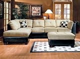 2 Pc Beige Microfiber And Chocolate Vinyl Sectional Sofa Set With Optional Ottoman