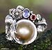 Pearl, amethyst and garnet ring, 'Forest Queen' 8.0 (US Ring Size)