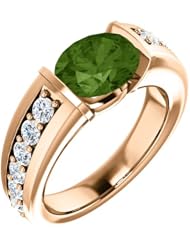 10K Rose Gold 9.00x7.00mm Oval Cut Green Tourmaline and Diamond Ring -- LIFETIME WARRANTY