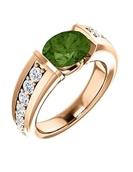 14K Rose Gold 9.00x7.00mm Oval Cut Green Tourmaline and Diamond Ring -- LIFETIME WARRANTY