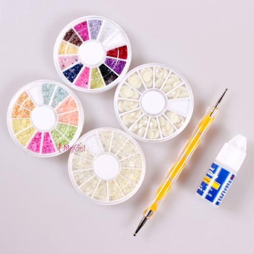 KY Nail Art Rhinestones Kit - 4 Wheel Mixed Style Rhinestones + Dotting Pen + Nail Glue