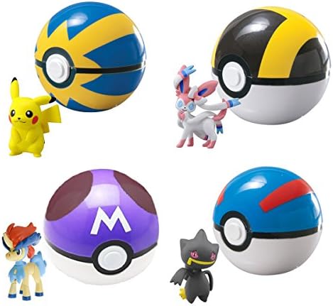 Ziangluke® 4Sets Pokémon XY Masterball Poké Ball And Pikachu/ Syveon/ Emolga Collection Action Figures