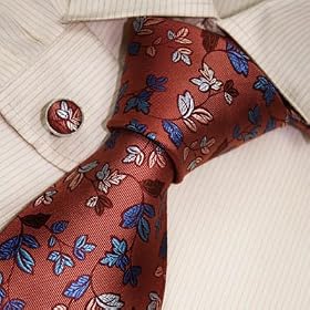 S2119 NEW Designer Hand Made Brown Burgundy Paisleys Blue Pattern Neck Tie Cufflinks Ties for Men Jacquard Woven Pure Silk Mens Neck Tie and Cuff Links Gift Set