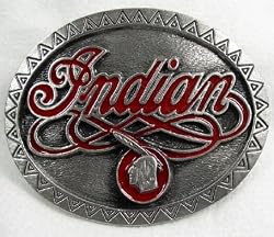 Indian Script Western Border Enamel Pewter Motorcycle Belt Buckle