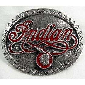 Indian Script Western Border Enamel Pewter Motorcycle Belt Buckle by Work Belts