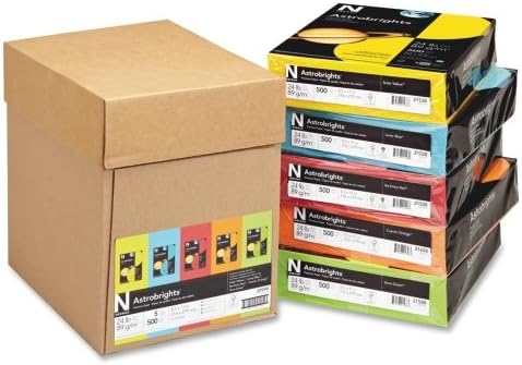 Wholesale CASE of 5 - Wausau Astrobrights Brightly Colored Copy Paper-Colored Paper, 24 lb., 8-1/2"x11", 5 RM/CT, Assorted