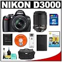 Nikon D3000 10MP Digital SLR Camera with 18-55mm f/3.5-5.6G AF-S DX VR Nikkor Zoom Lens & 55-200mm VR Zoom Lens with 16GB Card + EN-EL9a Battery + Nikon Gadget Bag + Accessory Kit